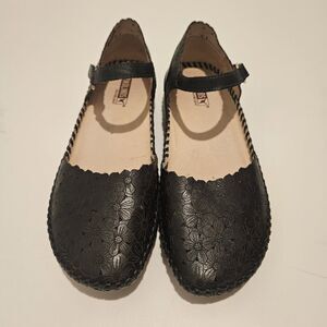 Pikolinos Women's P. Vallarta Leather Ballet Mary Jane Black Sandal, Size 40